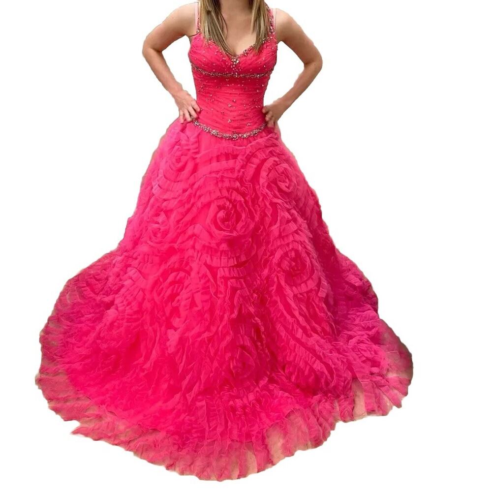 Hot Pink Formal Dress Sz 1 /2 $428 Corset Prom Homecoming Tulle Quinceañera NWT